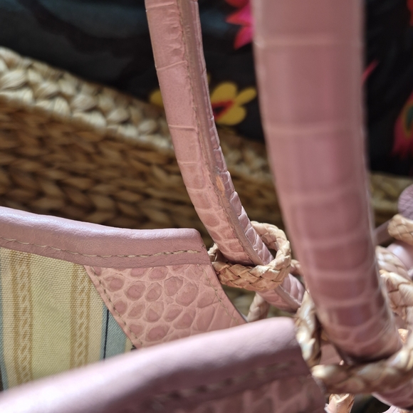 Vintage Brighton Leili Dusty Rose Pink Straw Leather Woven Handbag - Picture 10 of 13
